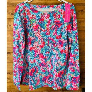 Aleah Long Sleeve Top Surf Blue Flim Flam Size L NWT Lilly Pulitzer